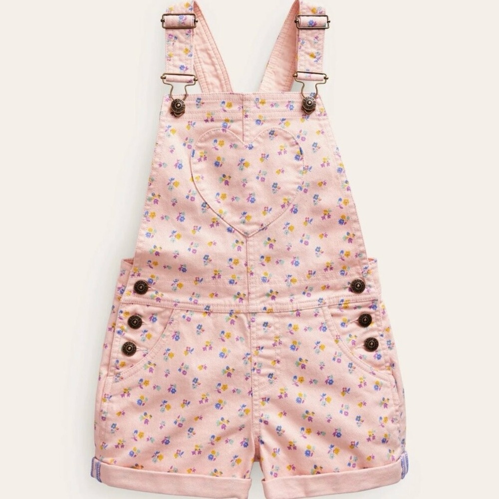 Mini Boden Pink Floral Heart Overall Shorts